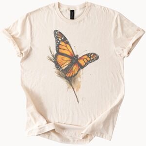 Monarch Butterfly Graphic Tee Orange Black Nature Art Print